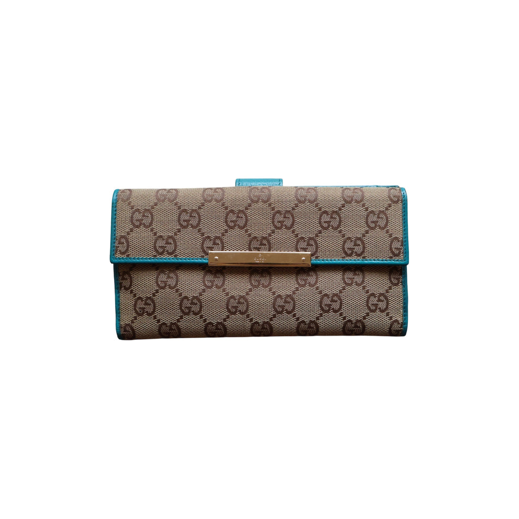 vintage gucci GG canvas metal bar continental wallet