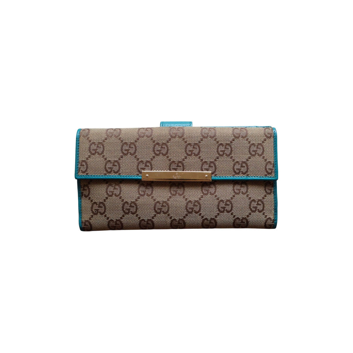 vintage gucci GG canvas metal bar continental wallet