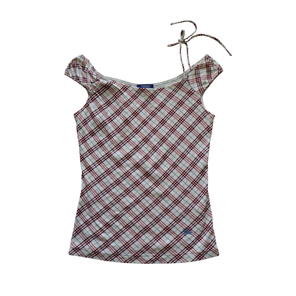 burberry blue label nova check tie shoulder top