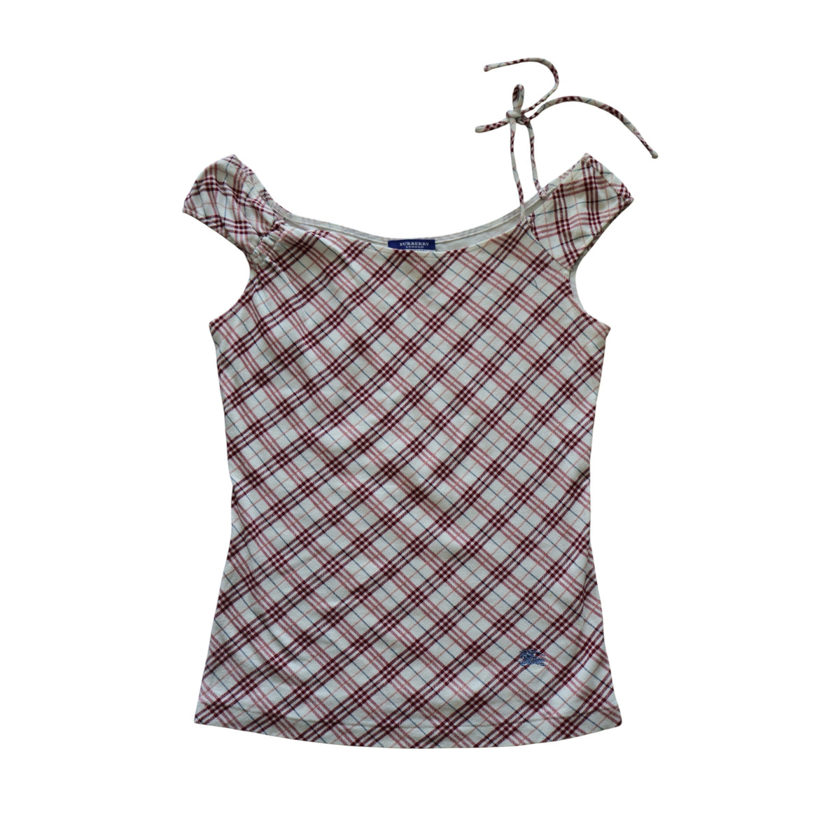 burberry blue label nova check tie shoulder top