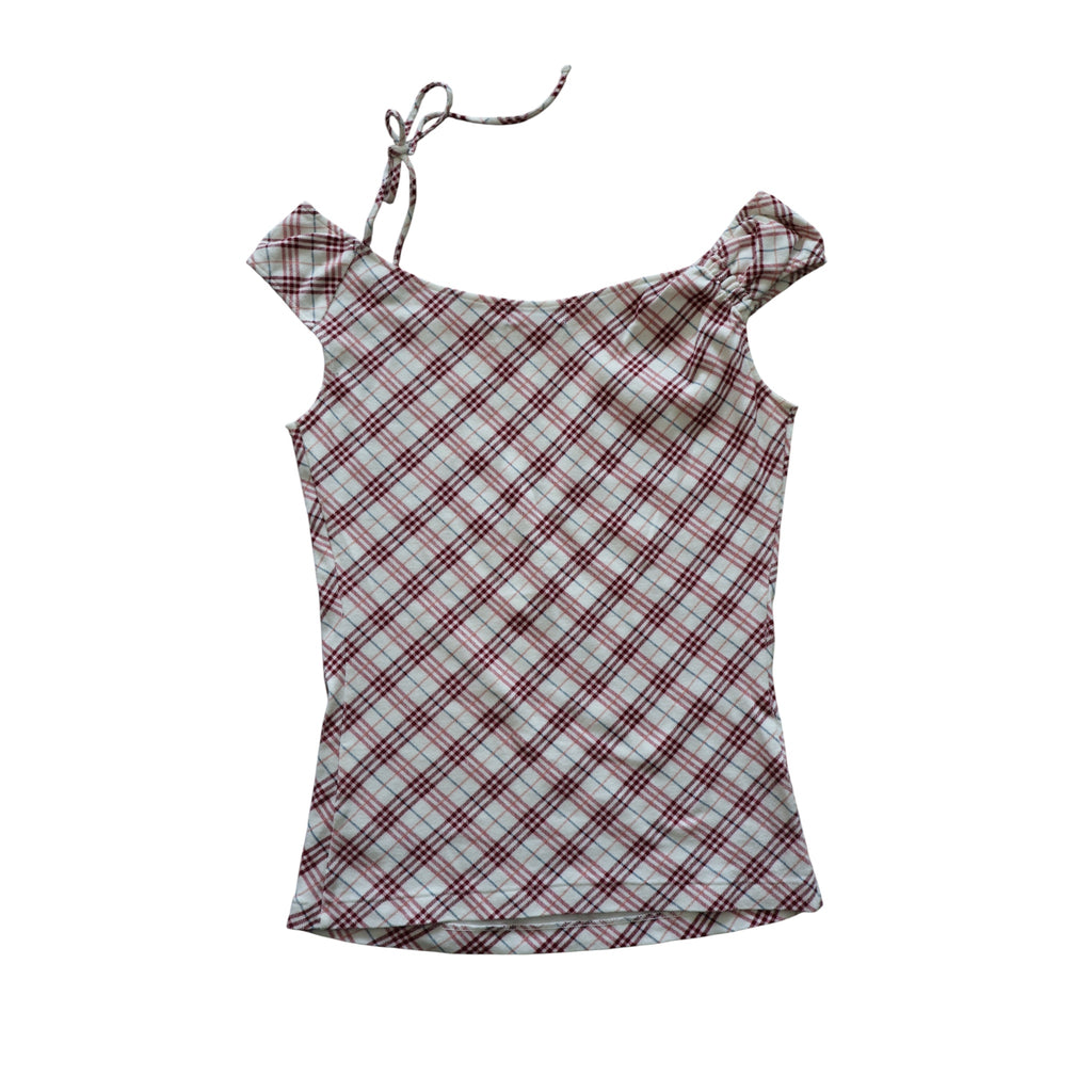 burberry blue label nova check tie shoulder top