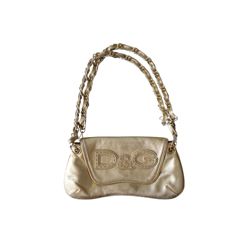 d&g 2000s gold logo shoulder bag