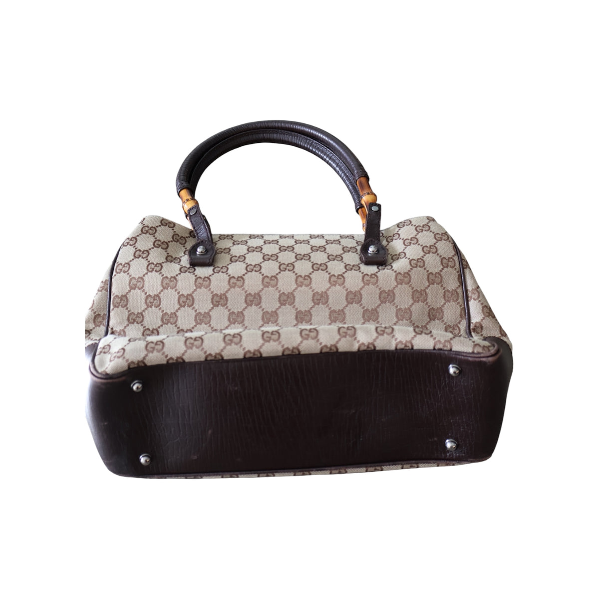 vintage gucci GG canvas shoulder bag with bamboo accents