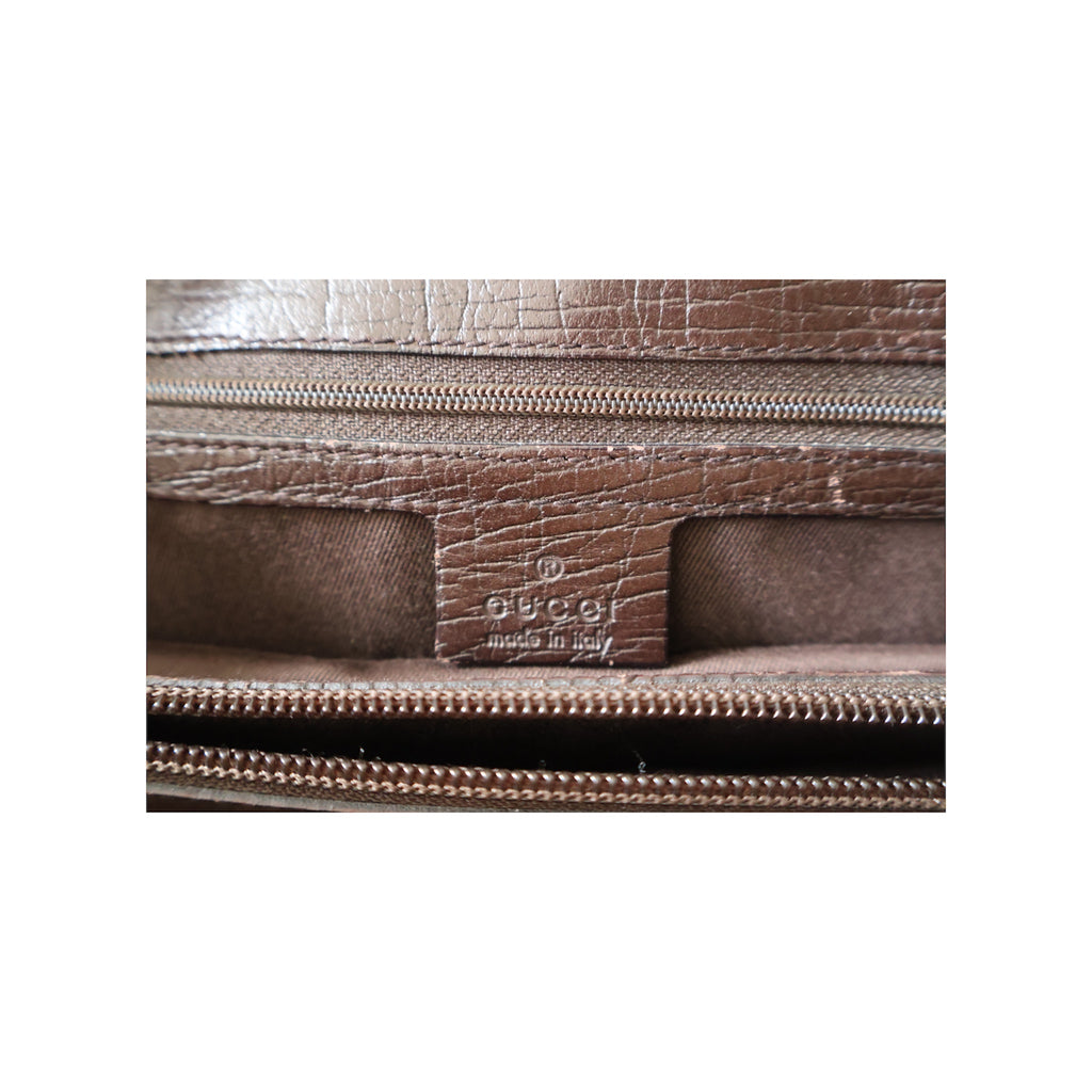 vintage gucci GG canvas shoulder bag with bamboo accents