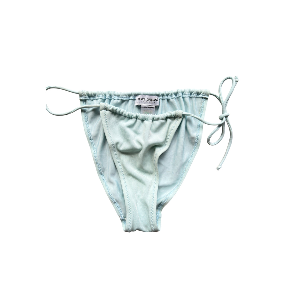 D&G baby blue string bikini with a classic triangle top and tie-side bottoms